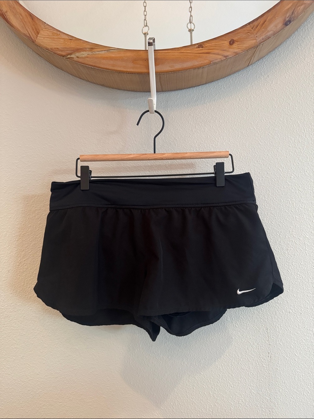 Nike Black Athletic Running Skort Shorts with White Swoosh